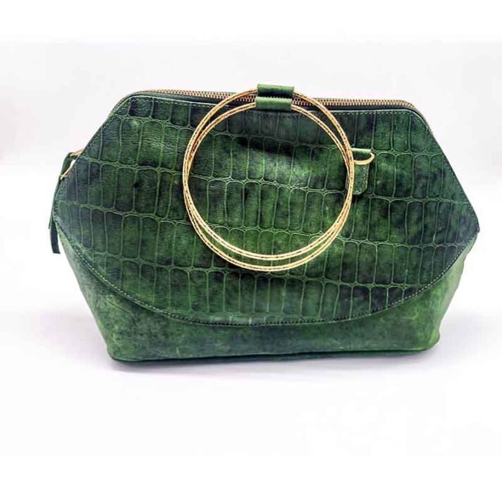 Minw’a Big: the small Carry-All Handbag Pure Leather with Alligator prints Green