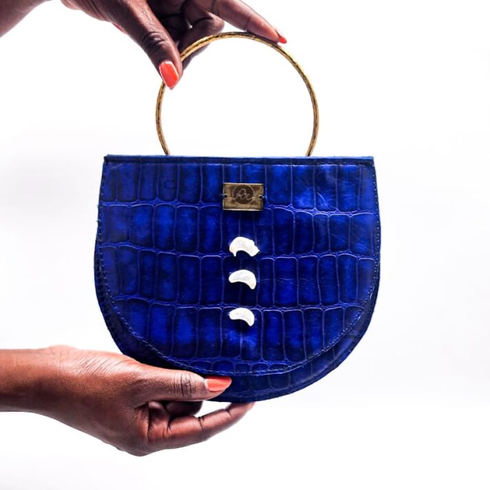 Radiance Leather Dw’e Half Moon Clutch Bag Blue