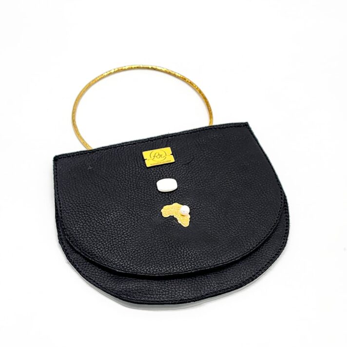 Dw’e Half Moon Clutch Bag in 100% Cowhide with Desert Tipped print Black