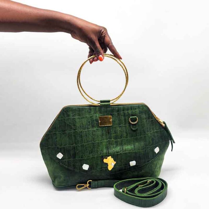 Minw’a Mini: the small Carry-All Handbag Pure Cowhide Alligator Vintage Green