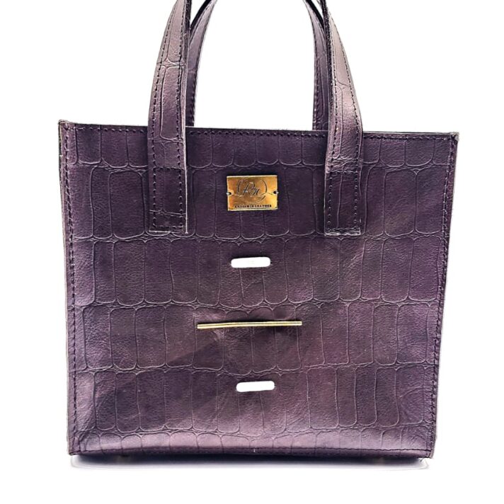 Radiance Leather Anyango Mini – Ladies Tote Handbag in Pure Cowhide Leather with Alligator Print with Pearls and 24k Gold Plated Brass