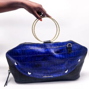 Radiance Leather Minw'a: Ultimate Carry-All Handbag Pure Cowhide Leather with alligator prints Blue/ Black