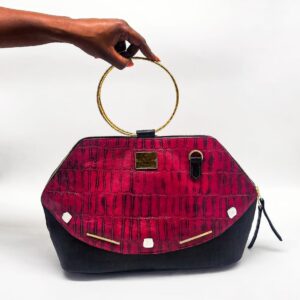 Radiance Leather Minw'a Mini: the small Carry-All Handbag Pure Cowhide Leather with Alligator prints on Red Black