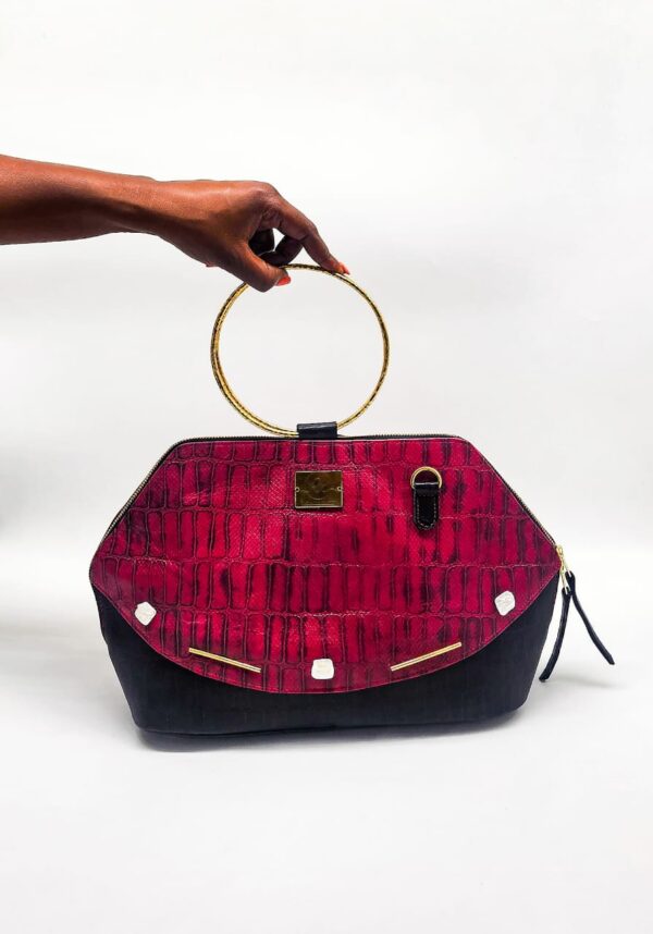 Radiance Leather Minw'a Mini: the small Carry-All Handbag Pure Cowhide Leather with Alligator prints on Red Black