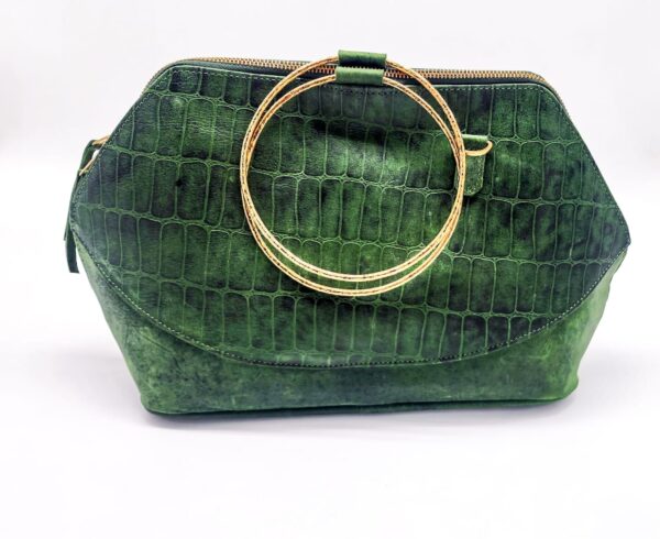 Radiance Leather Minw'a Mini: the small Carry-All Handbag Pure Cowhide Leather with Alligator prints on Green