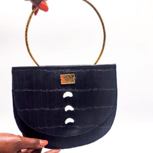 Radiance Leather Dw'e Half Moon Clutch Bag in 100% Cowhide with Alligator print Black