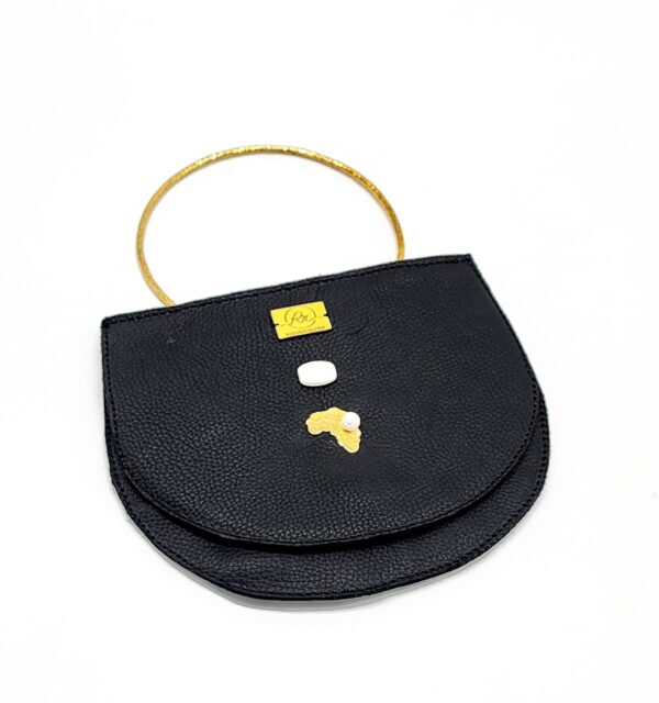 Radiance Leather Dw'e Half Moon Clutch Bag in Pure Cowhide with Desert Tipped print Black