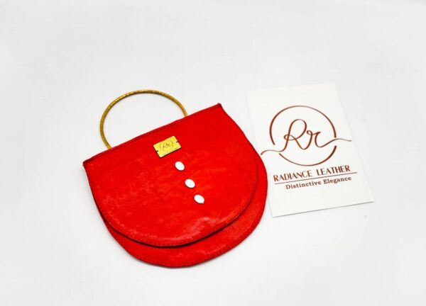 Radiance Leather Dw'e Half Moon Clutch Bag in Genuine Cowhide with Seal print Red