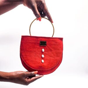 Radiance Leather Dw'e Half Moon Clutch Bag in 100% Cowhide with Seal print Red