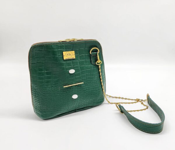 Radiance Leather Vikay Sling - Perfect Ladies Mini Sling Bag, 100% cowhide leather with Pearls and 24k Gold Plated Brass (Green)