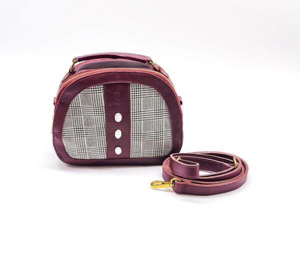 Radiance Leather Chog'o Sling - Ladies Mini Double Strand Sling Bag with Pearls and 24K Gold Plated Brass Caramel Burgundy