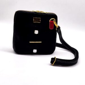 Radiance Leather Vikay Sling - Perfect Ladies Mini Sling Bag, 100% cowhide leather with Pearls and 24k Gold Plated Brass (Black-Red)