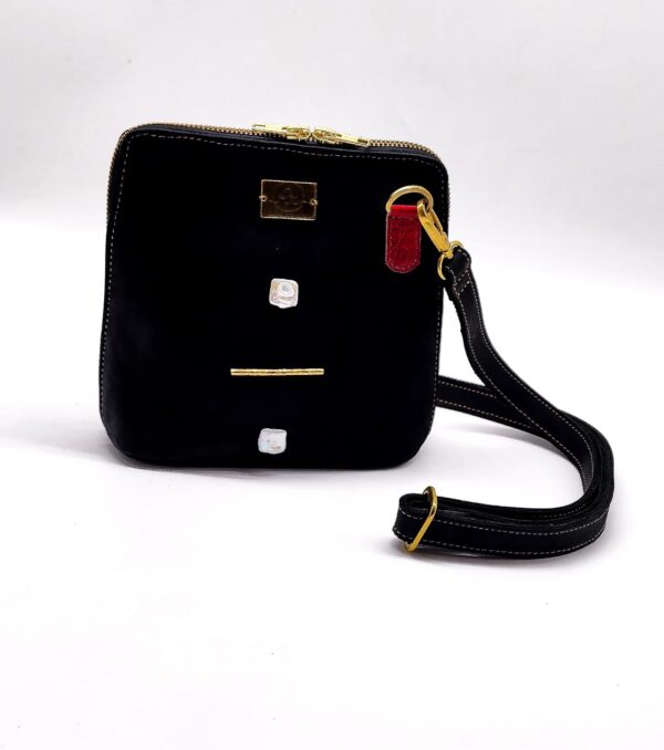 Radiance Leather Vikay Sling - Perfect Ladies Mini Sling Bag, 100% cowhide leather with Pearls and 24k Gold Plated Brass (Black-Red)