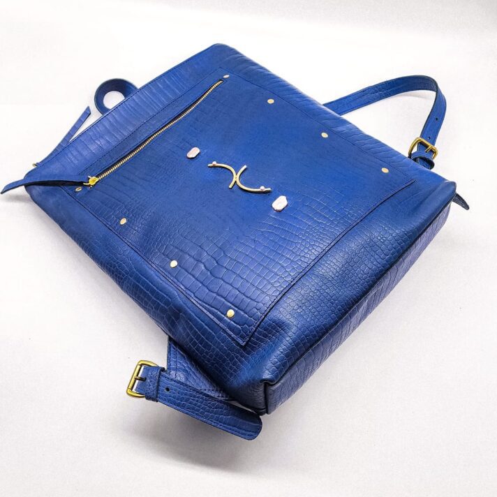 Kalais Stylish Men’s Sling Bag -100% Cowhide Alligator Print Sea Blue