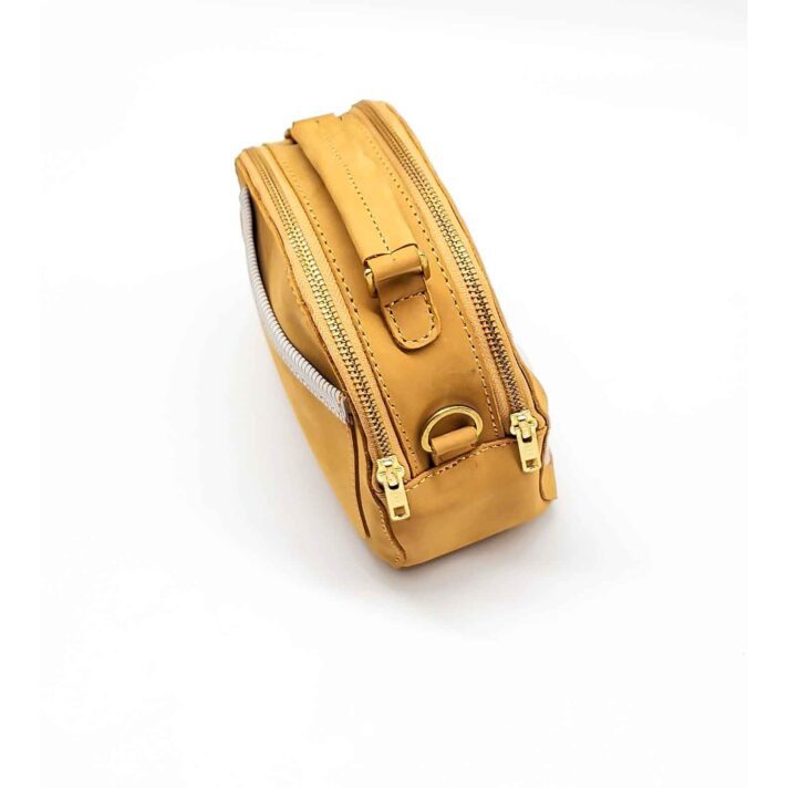 Radiance Leather Chog’o Sling – Ladies Mini Double Strand Sling Bag with Pearls and 24K Gold Plated Brass Caramel Tan