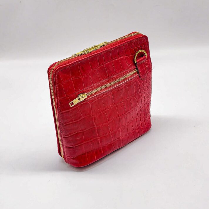 Radiance Leather Vikay Sling – Crocodile Print 100% Cowhide Pure Leather Sling Bag Red